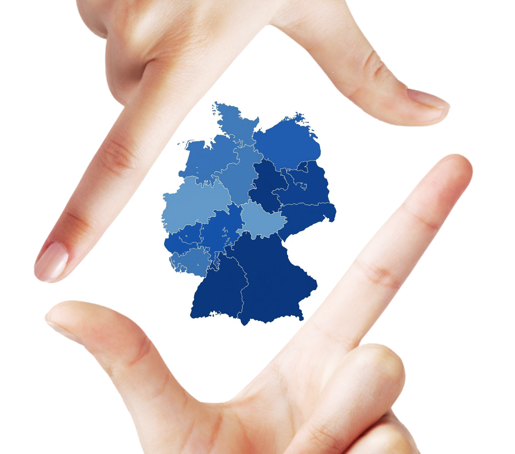 Hände umrahmen eine Karte von Deutschland